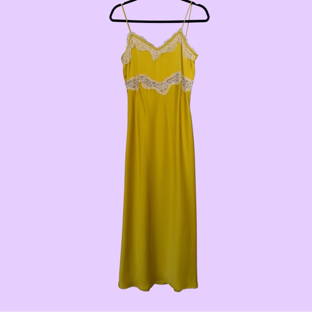 Zara Yellow Slip Dress with Cream Lace Trim - Picture 2 of 6